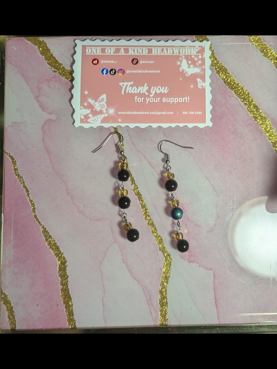 Jewelry - Black & Gold Beaded Dangle Earrings